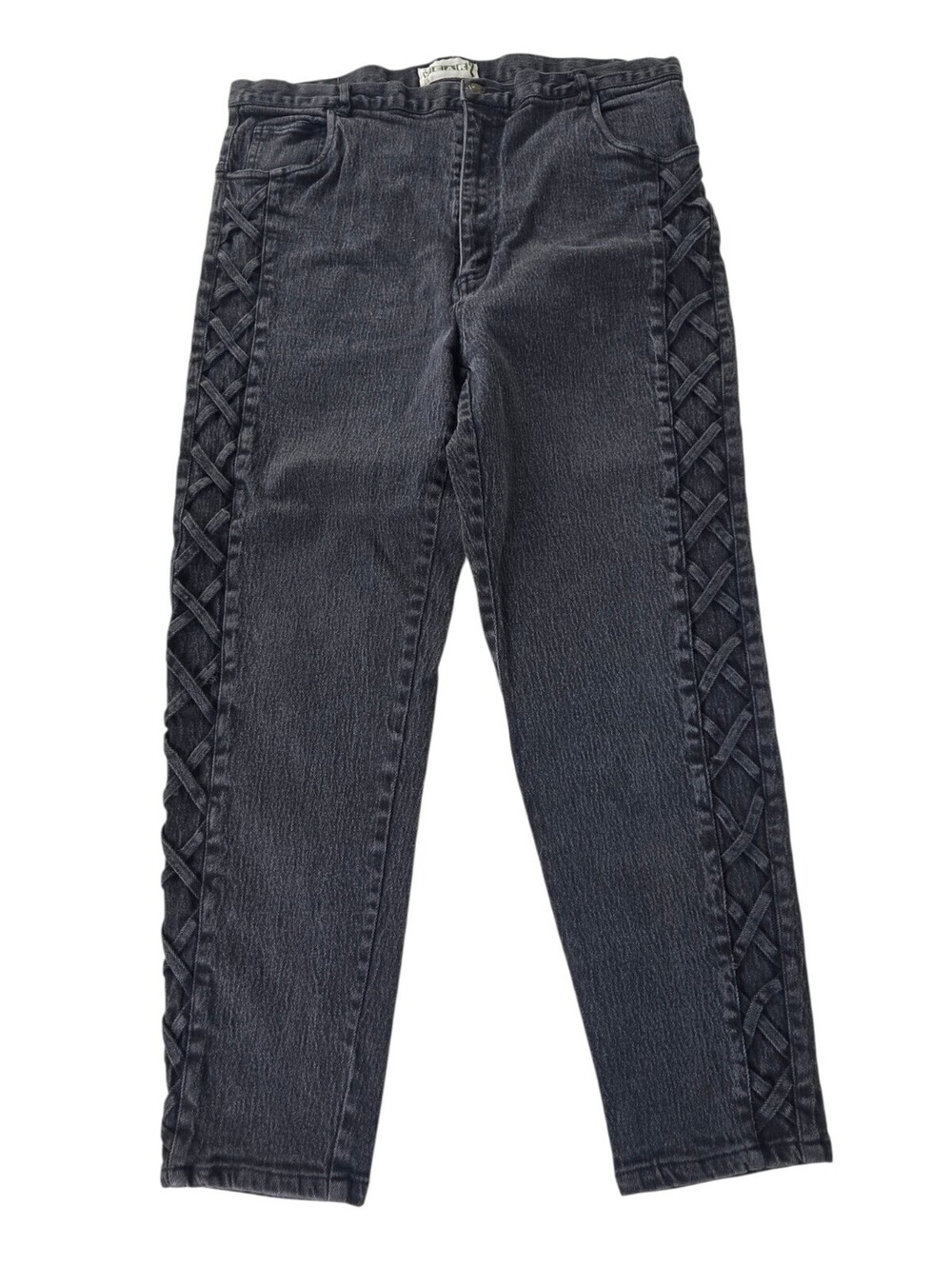 Wear2 Mom High-Rise Black Jeans (20w) Vintage 90's Stretch Tapered Side Lace